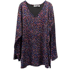 Susan Graver Womens Tunic Top Size 3X Plus Colorful Long Sleeve Stretch Pullover